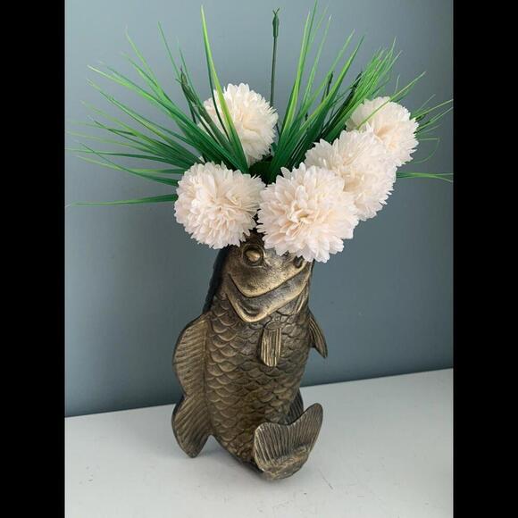 VTG Koi Fish Brass Vase Statue Sculpture Home Decor - Picture 5 of 15